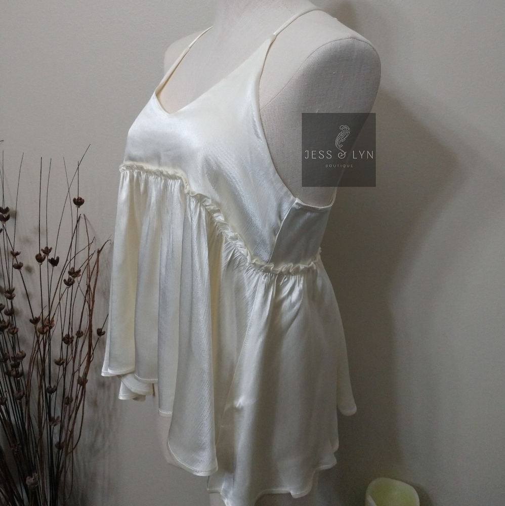 🆕Off White/Ivory Flowy Babydoll Boho Tank w/Adjustable Straps - Picture 11 of 14
